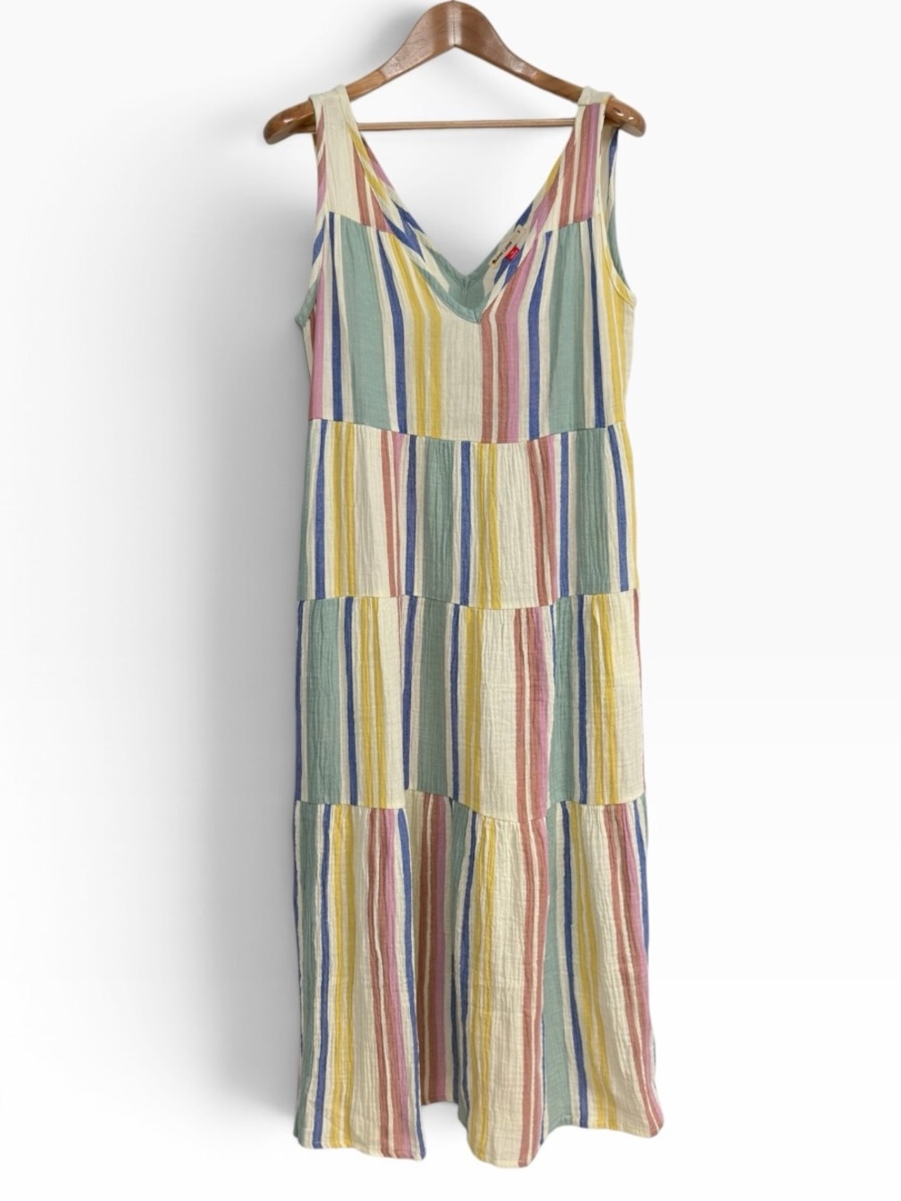 Marine Layer Corinne Maxi Dress Multicolor Stripe Tiered V-Neck Boho Small S